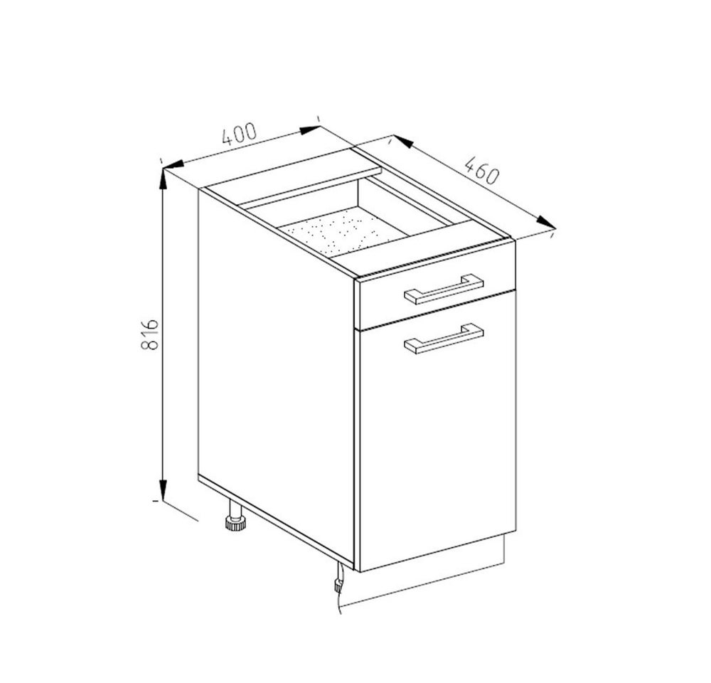 Vicco Unterschrank R-Line, Goldkraft Eiche/Anthrazit, 40 cm ohne Arbeitsplatte (1-St) – Bild 2 von 5