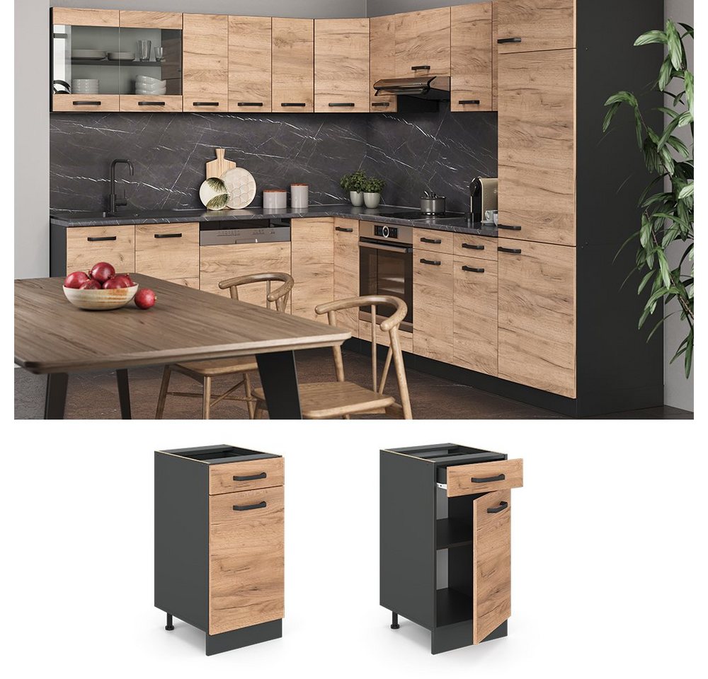 Vicco Unterschrank R-Line, Goldkraft Eiche/Anthrazit, 40 cm ohne Arbeitsplatte (1-St) – Bild 3 von 5