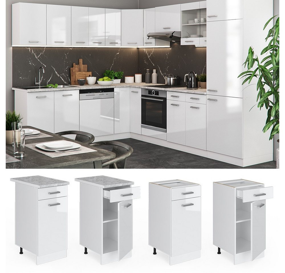 Vicco Unterschrank R-Line, Weiß Hochglanz/Weiß, 40 cm ohne Arbeitsplatte (1-St) – Bild 3 von 5