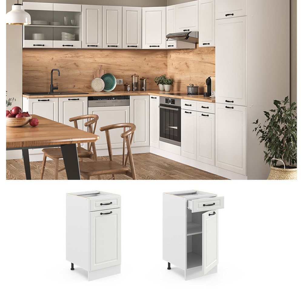 Vicco Unterschrank R-Line, Weiß Landhaus/Weiß, 40 cm ohne Arbeitsplatte (1-St) – Bild 3 von 5