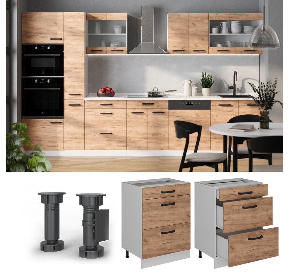 Vicco Unterschrank R-Line, Goldkraft Eiche/Weiß, 60 cm ohne Arbeitsplatte (1-St) – Bild 3 von 3