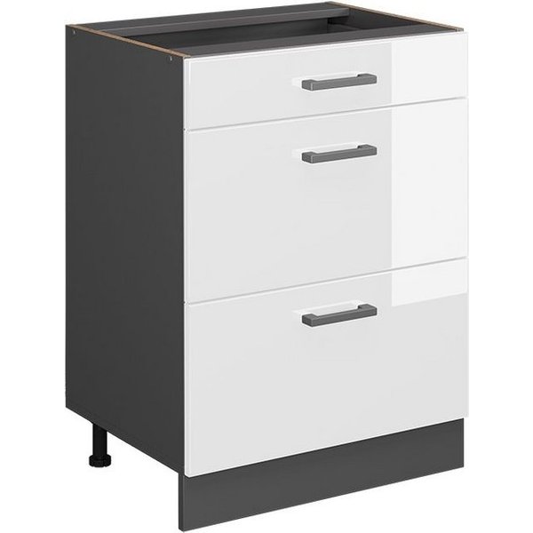 Vicco Unterschrank R-Line Weiß Hochglanz/Anthrazit 60 mit Schubladen ohne Arbeitsplatte (1-St)