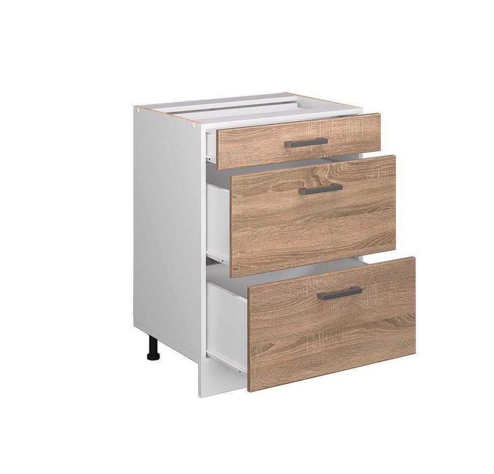 Vicco Unterschrank R-Line, Sonoma/Weiß, 60 cm mit Schubladen, ohne Arbeitsplatte (1-St) – Bild 4 von 5