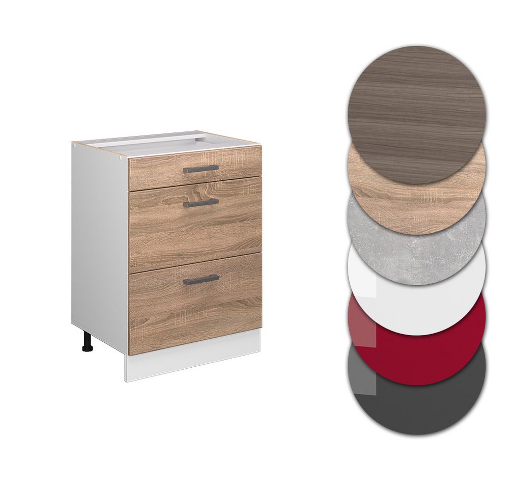 Vicco Unterschrank R-Line, Sonoma/Weiß, 60 cm mit Schubladen, ohne Arbeitsplatte (1-St) – Bild 5 von 5