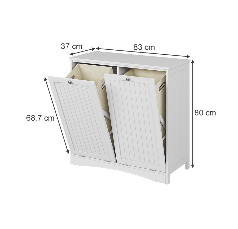 Vicco Wäscheschrank Bianco, Weiß, 83 x 80 cm mit 2 Wäschekörben (1-St) – Bild 3 von 5