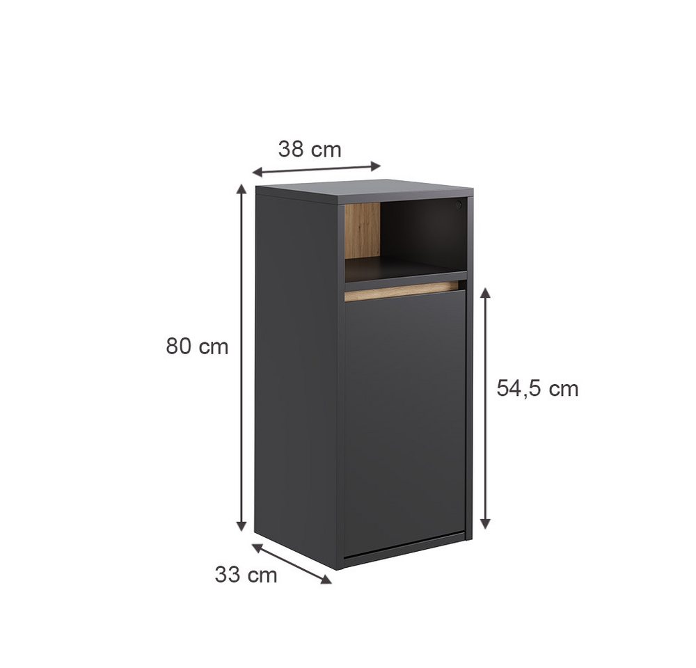 Vicco Wäscheschrank Viola, Grau/Artisan/Artisan, 38 x 80 cm mit Wäschkorb (1-St) – Bild 3 von 5