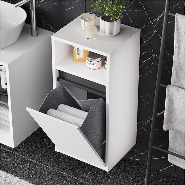 Vicco Wäscheschrank Viola, Weiß/Grau, 38 x 80 cm mit Wäschkorb (1-St)