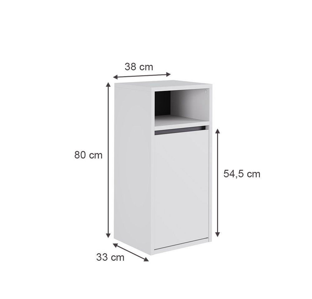 Vicco Wäscheschrank Viola, Weiß/Grau, 38 x 80 cm mit Wäschkorb (1-St) – Bild 3 von 5