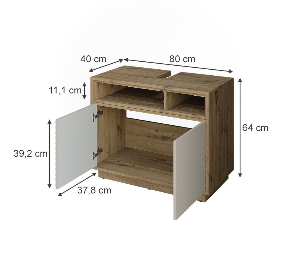 Vicco Waschbeckenunterschrank Beatrice, Cashmere/Artisan-Eiche, 80 x 64 cm mit 2 Türen (1-St) – Bild 2 von 5