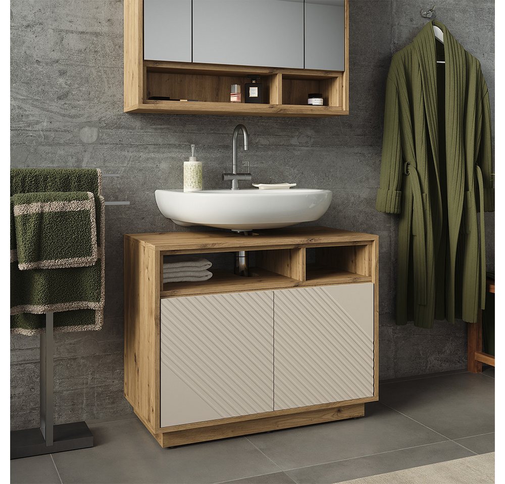 Vicco Waschbeckenunterschrank Beatrice, Cashmere/Artisan-Eiche, 80 x 64 cm mit 2 Türen (1-St) – Bild 3 von 5