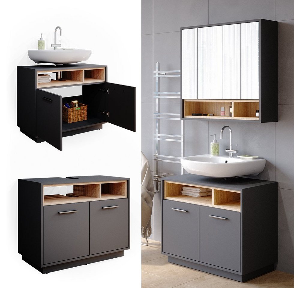 Vicco Waschbeckenunterschrank Beatrice, Anthrazit/Sonoma, 80 x 64 cm (1-St) – Bild 2 von 5