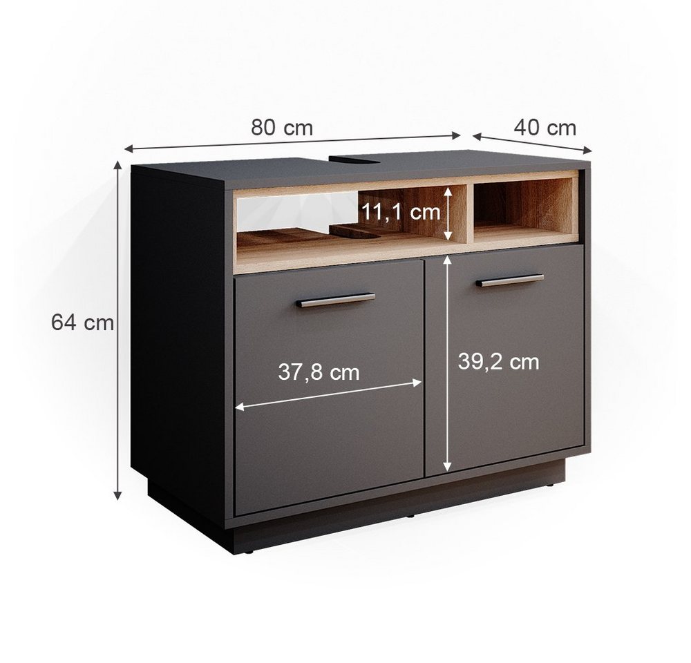 Vicco Waschbeckenunterschrank Beatrice, Anthrazit/Sonoma, 80 x 64 cm (1-St) – Bild 3 von 5