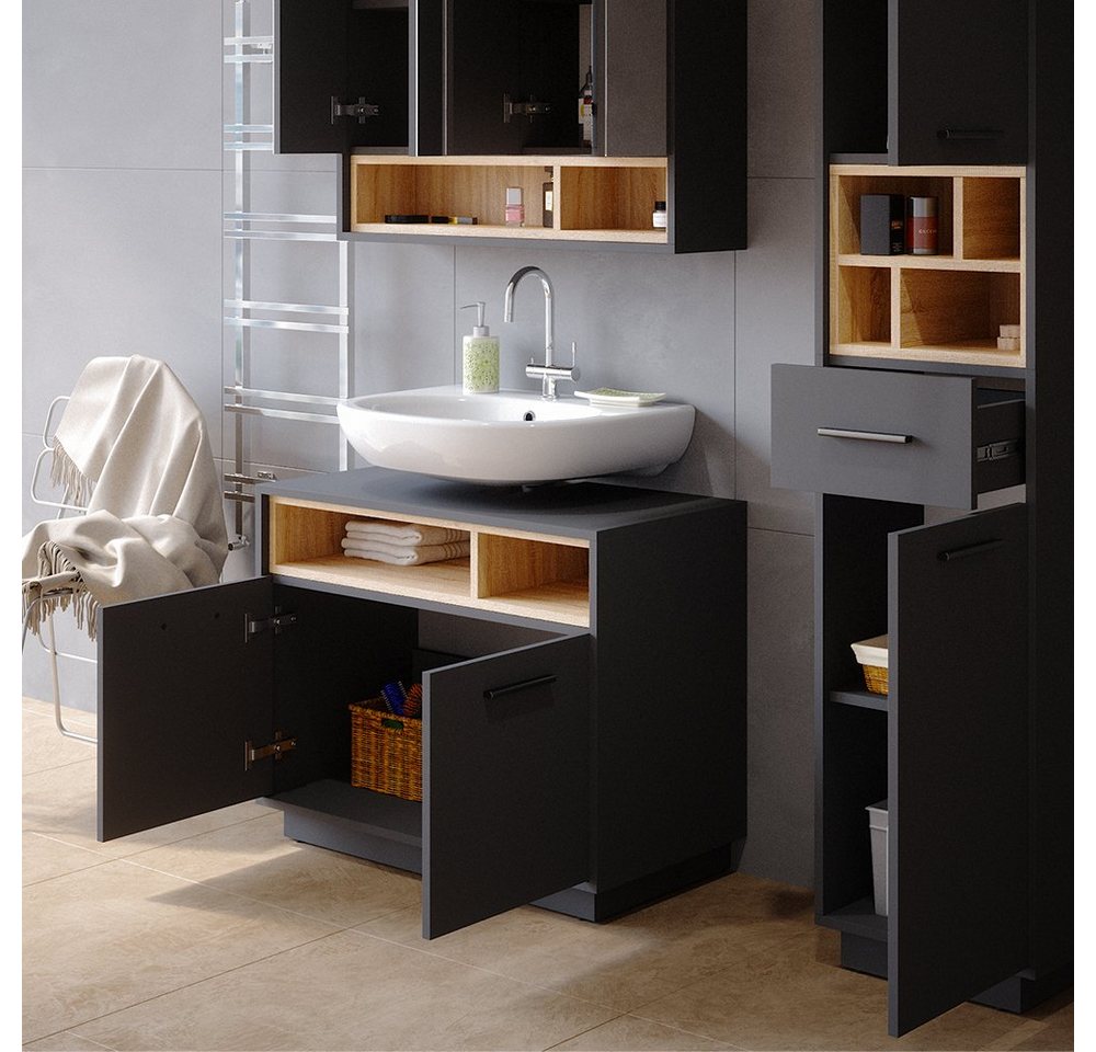 Vicco Waschbeckenunterschrank Beatrice, Anthrazit/Sonoma, 80 x 64 cm (1-St) – Bild 5 von 5