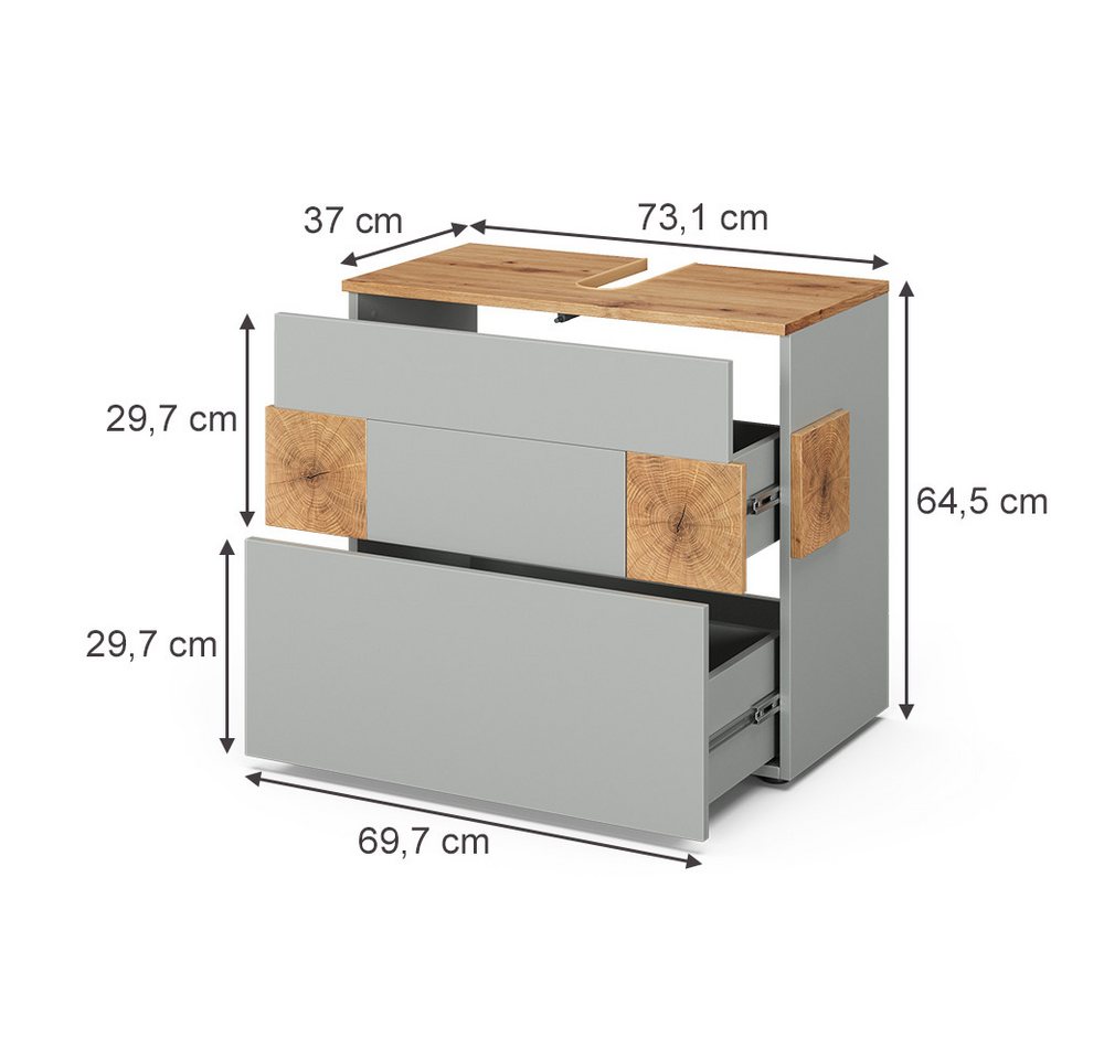 Vicco Waschbeckenunterschrank Eden, Grau/Artisan, 70 x 64.5 cm mit 2 Schubladen (1-St) – Bild 2 von 5