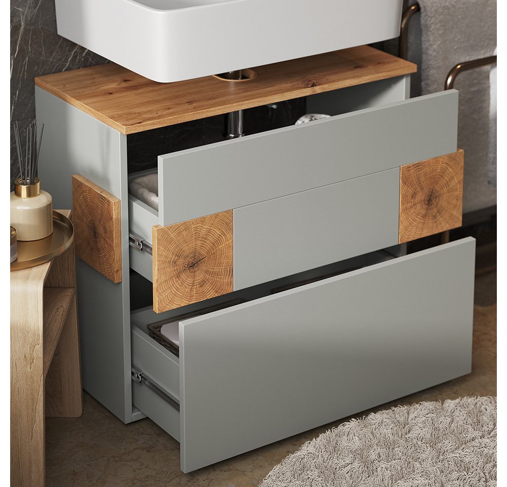 Vicco Waschbeckenunterschrank Eden, Grau/Artisan, 70 x 64.5 cm mit 2 Schubladen (1-St) – Bild 4 von 5