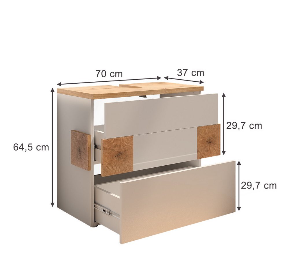 Vicco Waschbeckenunterschrank Eden, Weiß/Artisan-Eiche, 70 x 64.5 cm mit 2 Schubladen (1-St) – Bild 2 von 5
