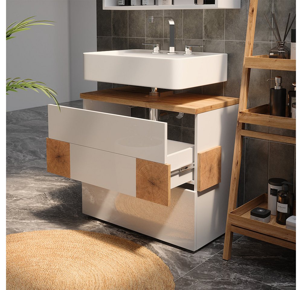 Vicco Waschbeckenunterschrank Eden, Weiß/Artisan-Eiche, 70 x 64.5 cm mit 2 Schubladen (1-St) – Bild 5 von 5