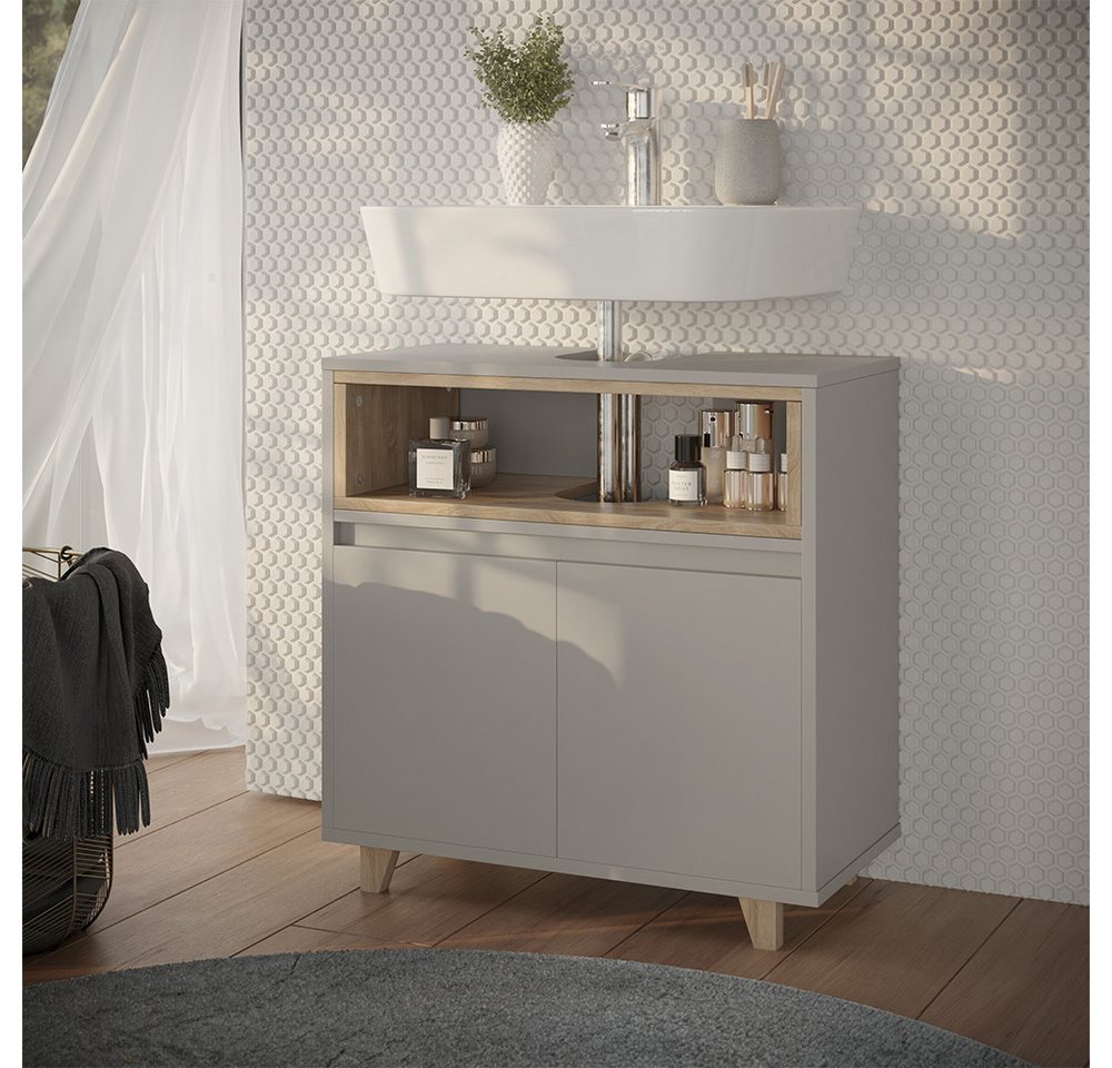 Vicco Waschbeckenunterschrank Elnor, Greige/Eiche/Greige, 60 x 61 cm mit 2 Türen (1-St) – Bild 3 von 5