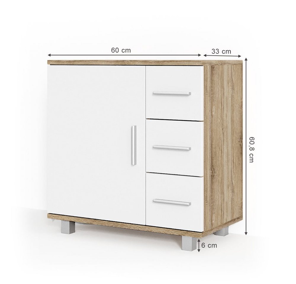 Vicco Waschbeckenunterschrank Ilias, Weiß/Sonoma, 60 x 60.8 cm (1-St) Drehbar – Bild 3 von 5