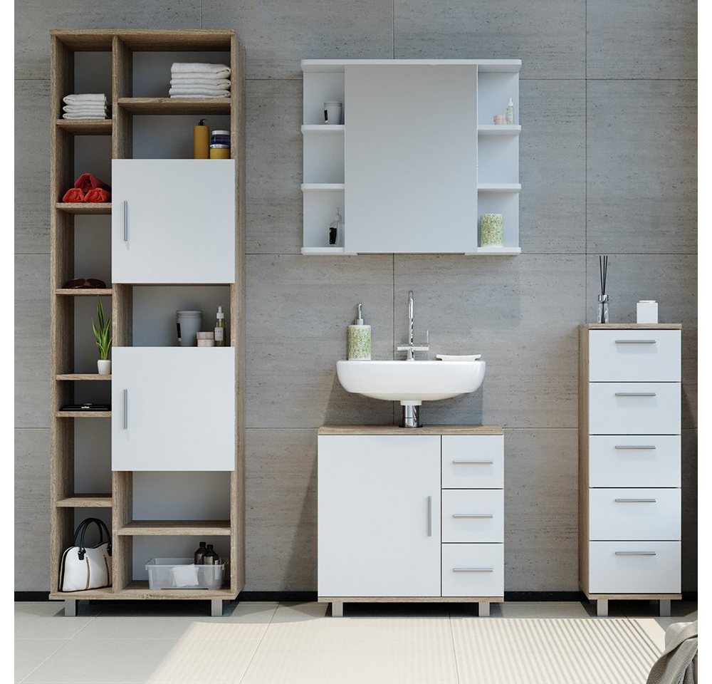 Vicco Waschbeckenunterschrank Ilias, Weiß/Sonoma, 60 x 60.8 cm (1-St) Drehbar – Bild 4 von 5