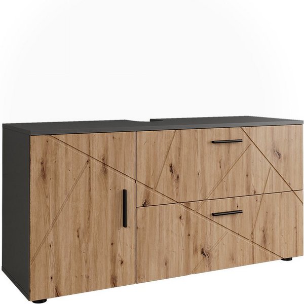 Vicco Waschbeckenunterschrank Irma, Anthrazit/Goldkraft Eiche, 120.1 x 60.6 cm mit 2 Schubladen u... (1-St)