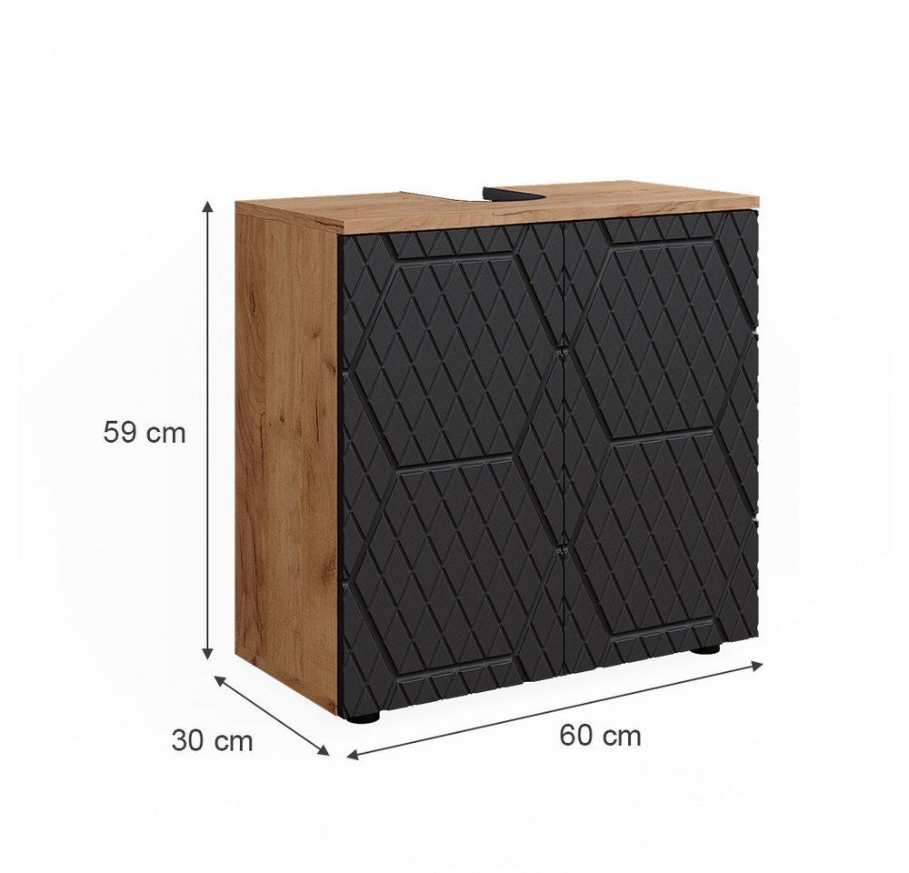 Vicco Waschbeckenunterschrank Irma, Anthrazit mit Wabenstruktur/Anthrazit, 60 x 59 cm (1-St) – Bild 3 von 5