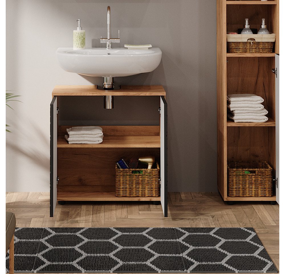 Vicco Waschbeckenunterschrank Irma, Anthrazit mit Wabenstruktur/Anthrazit, 60 x 59 cm (1-St) – Bild 5 von 5