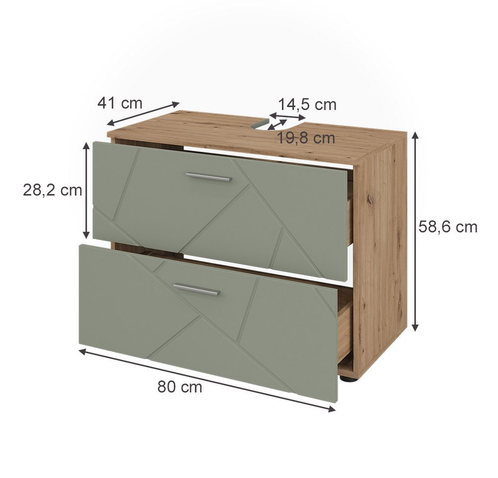 Vicco Waschbeckenunterschrank Irma, Salbeigrün/Artisan, 80 x 58.6 cm mit Schubladen (1-St) – Bild 2 von 5