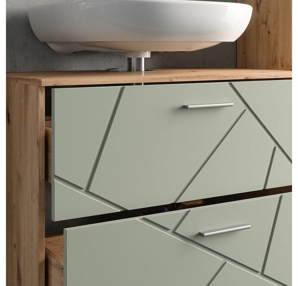 Vicco Waschbeckenunterschrank Irma, Salbeigrün/Artisan, 80 x 58.6 cm mit Schubladen (1-St) – Bild 4 von 5