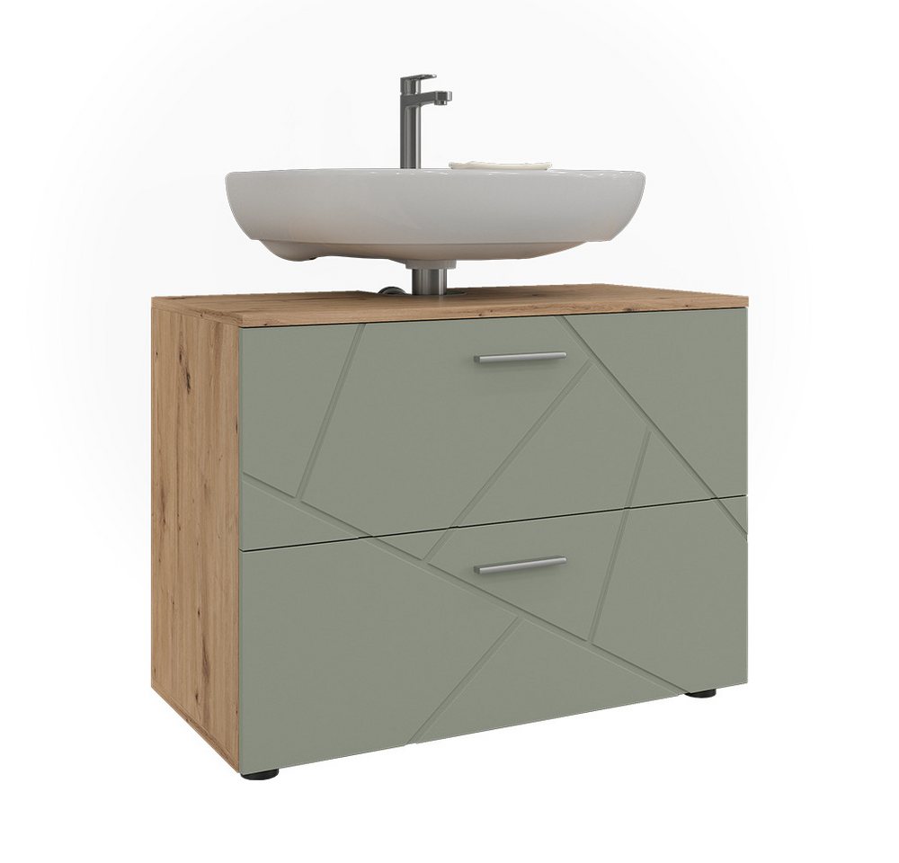 Vicco Waschbeckenunterschrank Irma, Salbeigrün/Artisan, 80 x 58.6 cm mit Schubladen (1-St) – Bild 5 von 5