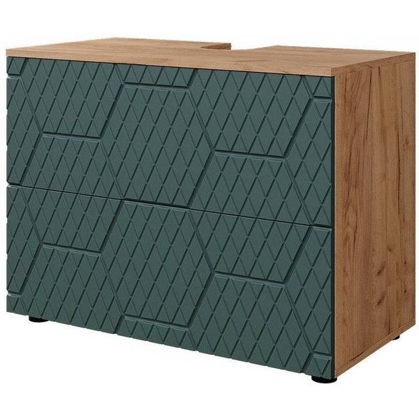 Vicco Waschbeckenunterschrank Irma, Goldkraft Eiche/Grün, 80 cm mit 2 Schubladen (1-St)