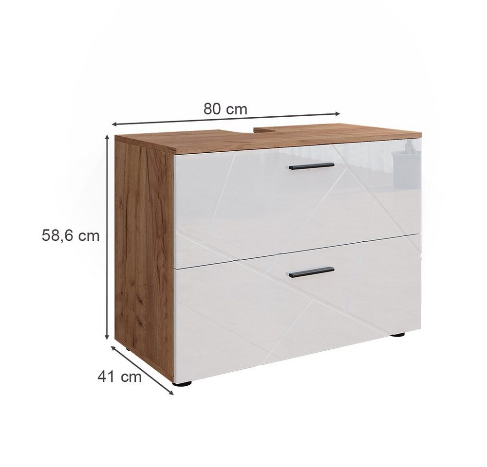 Vicco Waschbeckenunterschrank Irma, Eiche/Weiß Hochglanz, 80 x 58.6 cm (1-St) – Bild 3 von 5