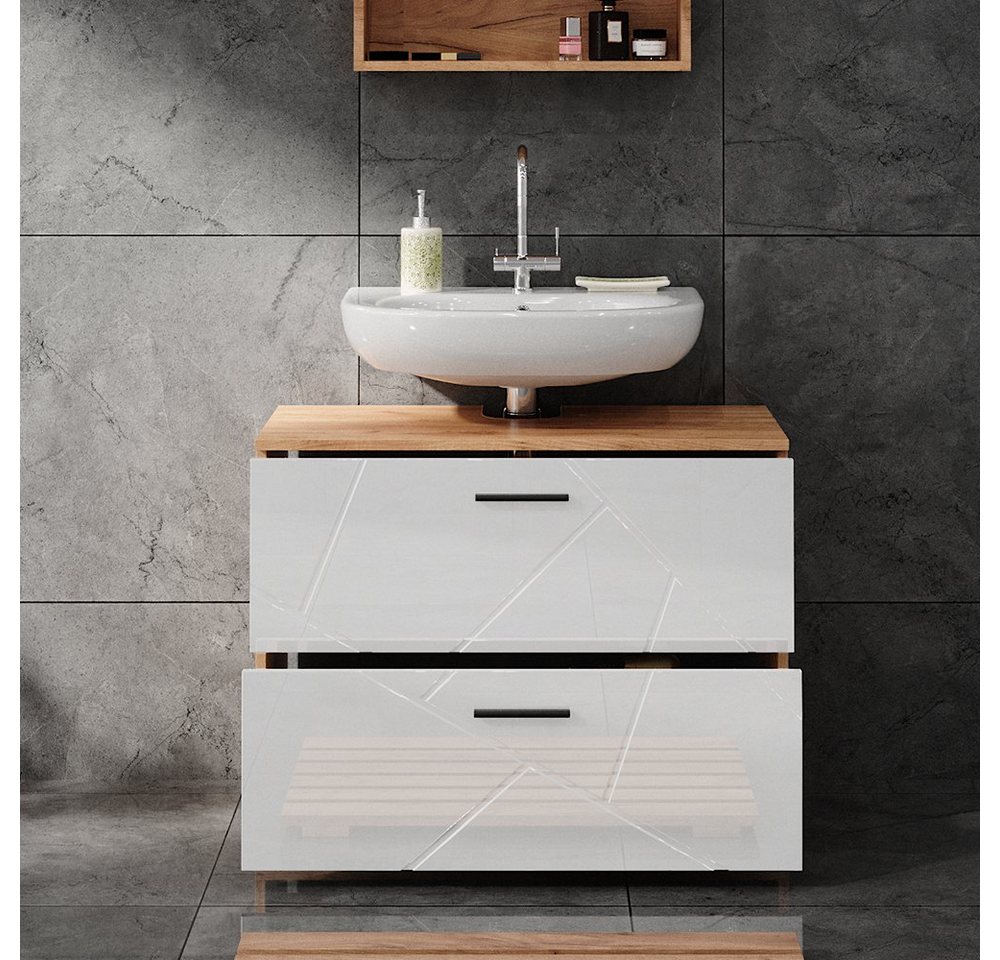 Vicco Waschbeckenunterschrank Irma, Eiche/Weiß Hochglanz, 80 x 58.6 cm (1-St) – Bild 5 von 5