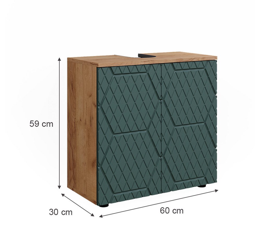 Vicco Waschbeckenunterschrank Irma, Goldkraft Eiche/Grün, 60 x 59 cm (1-St) – Bild 3 von 5