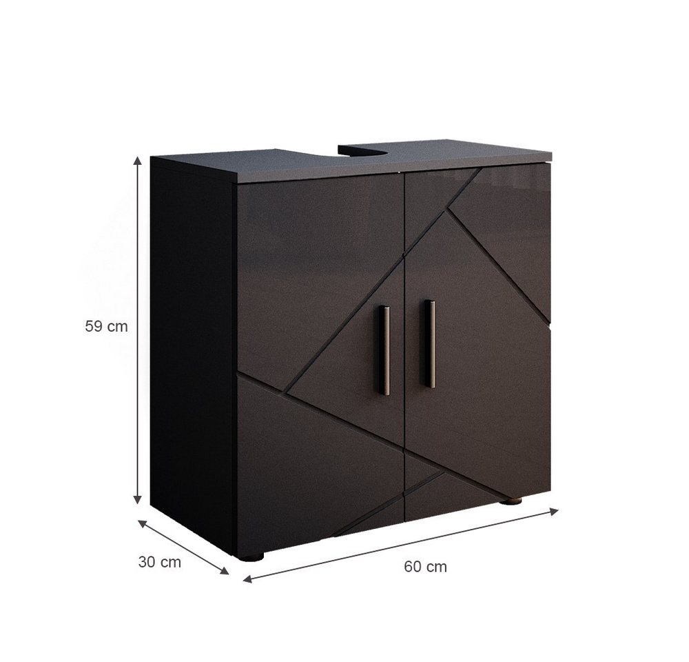 Vicco Waschbeckenunterschrank Irma, Anthrazit Hochglanz, 60 x 59 cm (1-St) – Bild 3 von 5