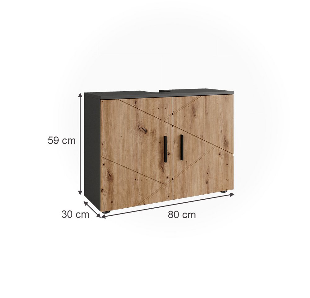 Vicco Waschbeckenunterschrank Irma, Anthrazit/Goldkraft Eiche, 80 x 59 cm mit 2 Türen (1-St) – Bild 2 von 5