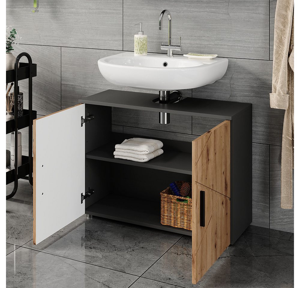 Vicco Waschbeckenunterschrank Irma, Anthrazit/Goldkraft Eiche, 80 x 59 cm mit 2 Türen (1-St) – Bild 4 von 5