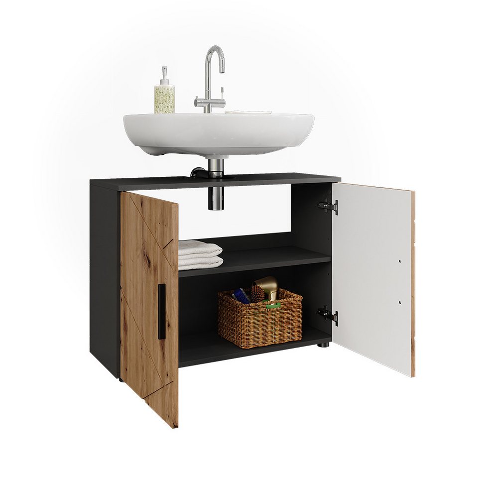 Vicco Waschbeckenunterschrank Irma, Anthrazit/Goldkraft Eiche, 80 x 59 cm mit 2 Türen (1-St) – Bild 5 von 5