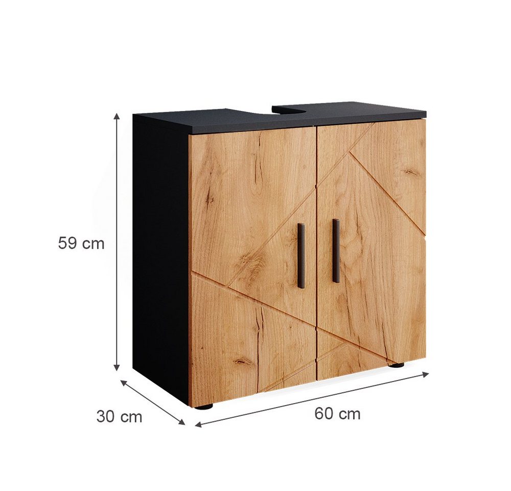 Vicco Waschbeckenunterschrank Irma, Anthrazit/Eiche, 60 x 59 cm (1-St) – Bild 3 von 5