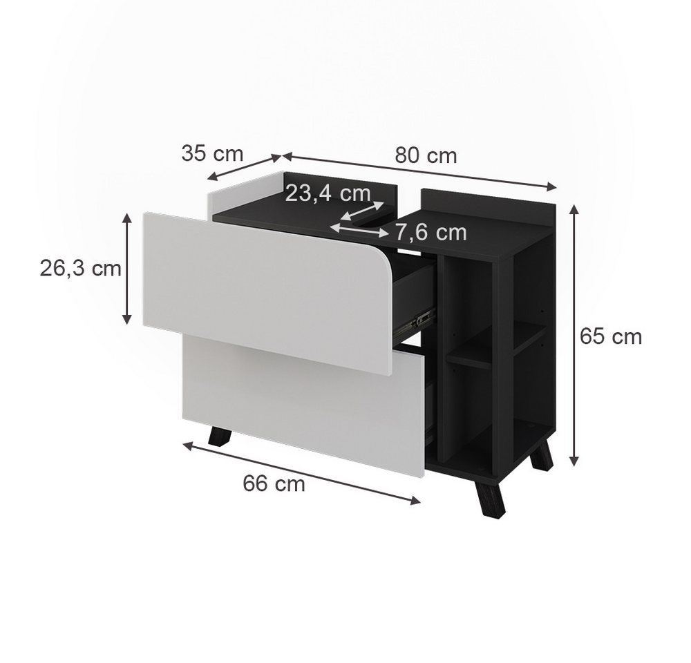 Vicco Waschbeckenunterschrank Karen, Weiß/Anthrazit, 80 x 65 cm mit 2 Schubladen – Bild 2 von 5