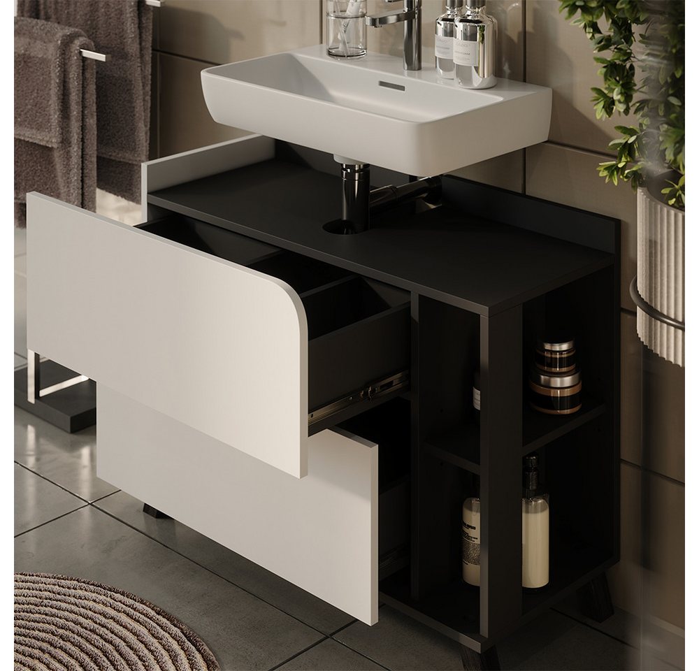 Vicco Waschbeckenunterschrank Karen, Weiß/Anthrazit, 80 x 65 cm mit 2 Schubladen – Bild 4 von 5