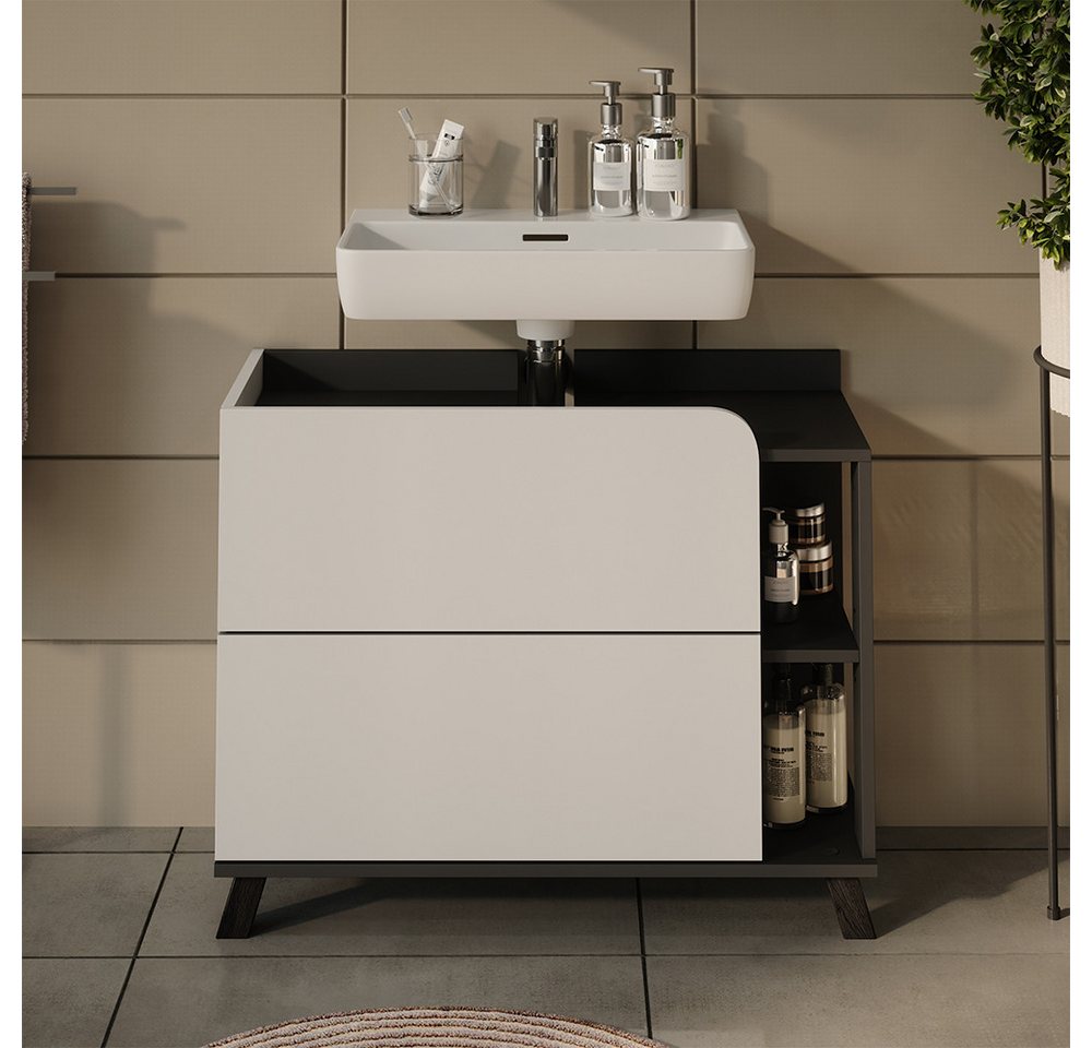 Vicco Waschbeckenunterschrank Karen, Weiß/Anthrazit, 80 x 65 cm mit 2 Schubladen – Bild 5 von 5