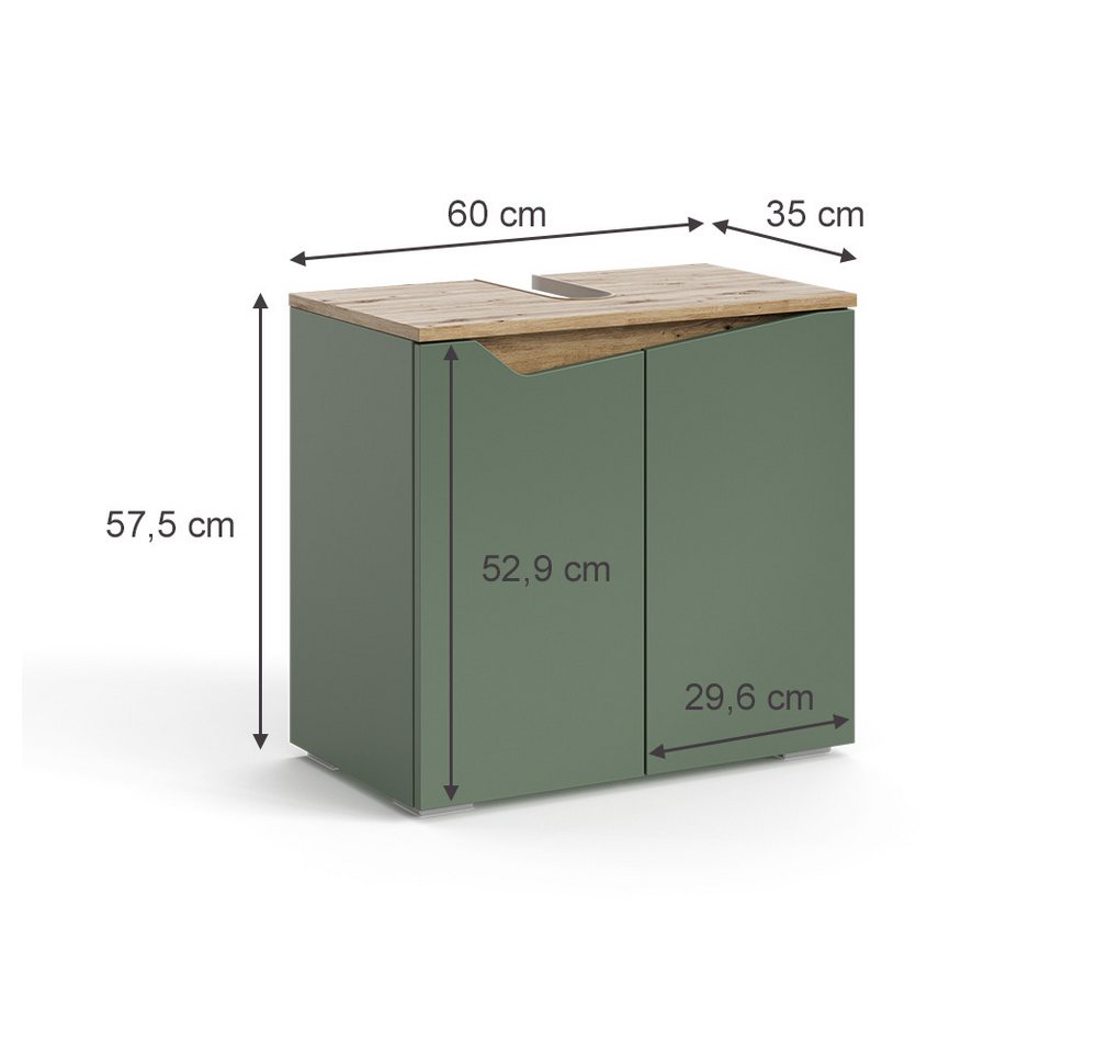 Vicco Waschbeckenunterschrank Marelle, Grün/Anthrazit, 60 x 57.5 cm mit 2 Türen (1-St) – Bild 2 von 5