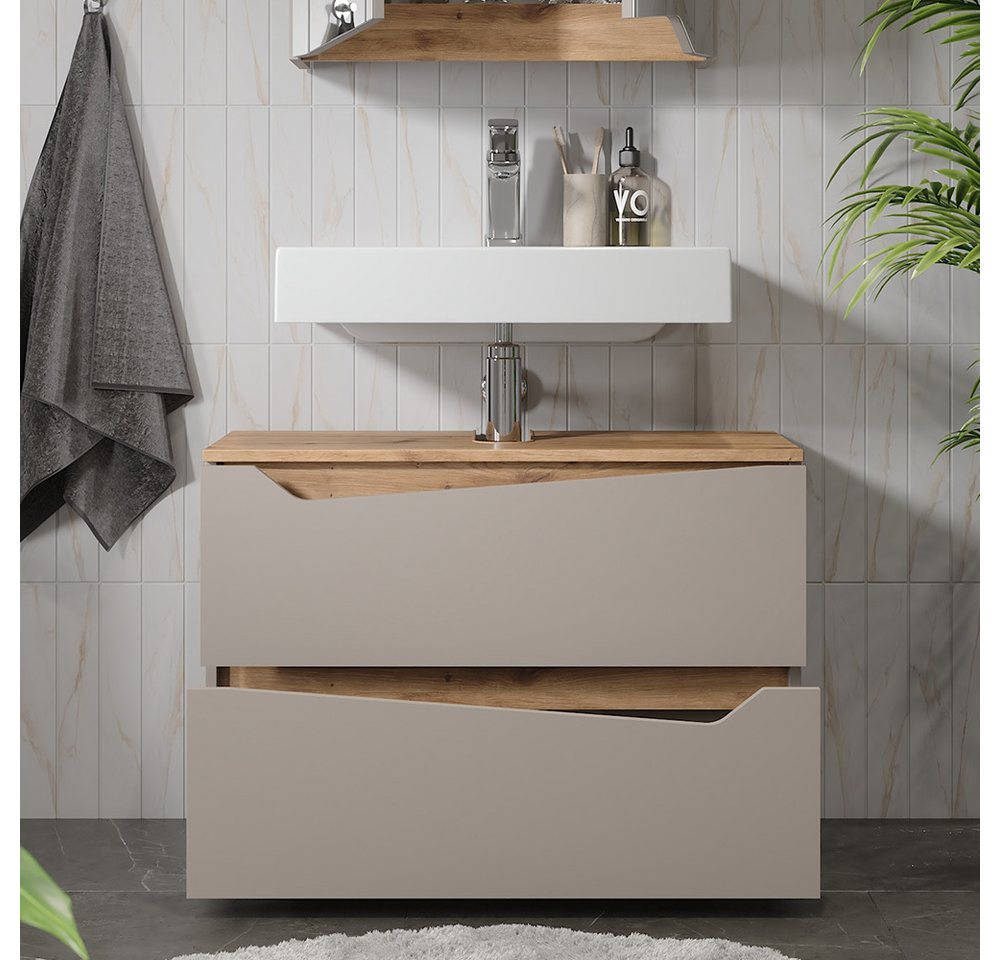 Vicco Waschbeckenunterschrank Marelle, Greige/Artisan-Eiche, 80 x 57.5 cm mit 2 Schubladen (1-St) – Bild 5 von 5