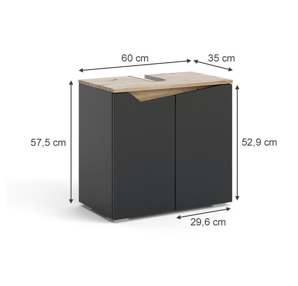 Vicco Waschbeckenunterschrank Marelle, Anthrazit/Artisan-Eiche, 60 x 57.5 cm mit 2 Türen (1-St) – Bild 3 von 5