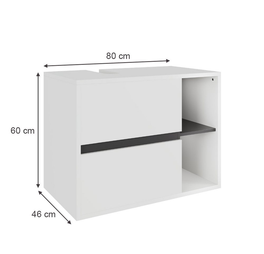 Vicco Waschbeckenunterschrank Viola, Weiß/Grau, 80 x 60 cm mit 2 Schubladen (1-St) – Bild 2 von 5