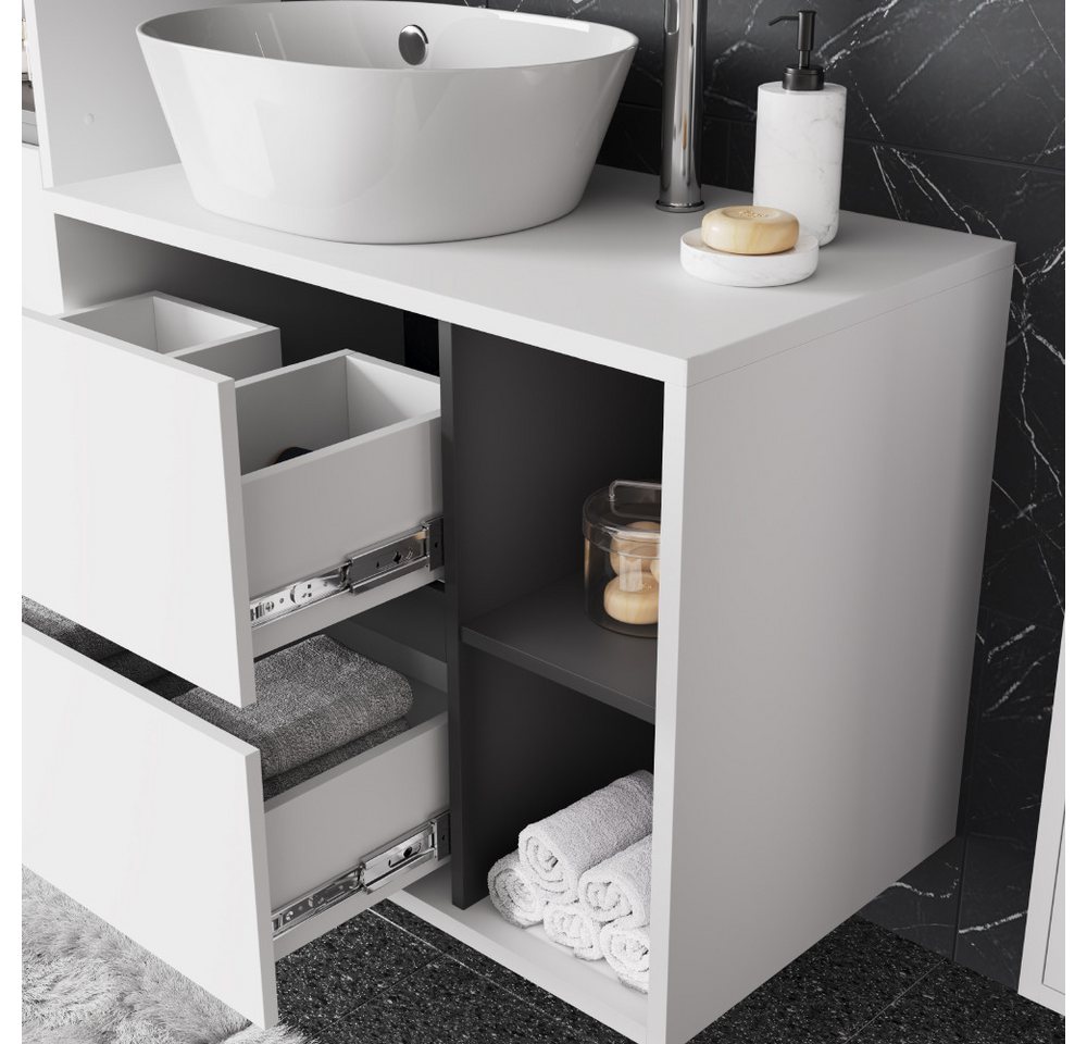 Vicco Waschbeckenunterschrank Viola, Weiß/Grau, 80 x 60 cm mit 2 Schubladen (1-St) – Bild 4 von 5