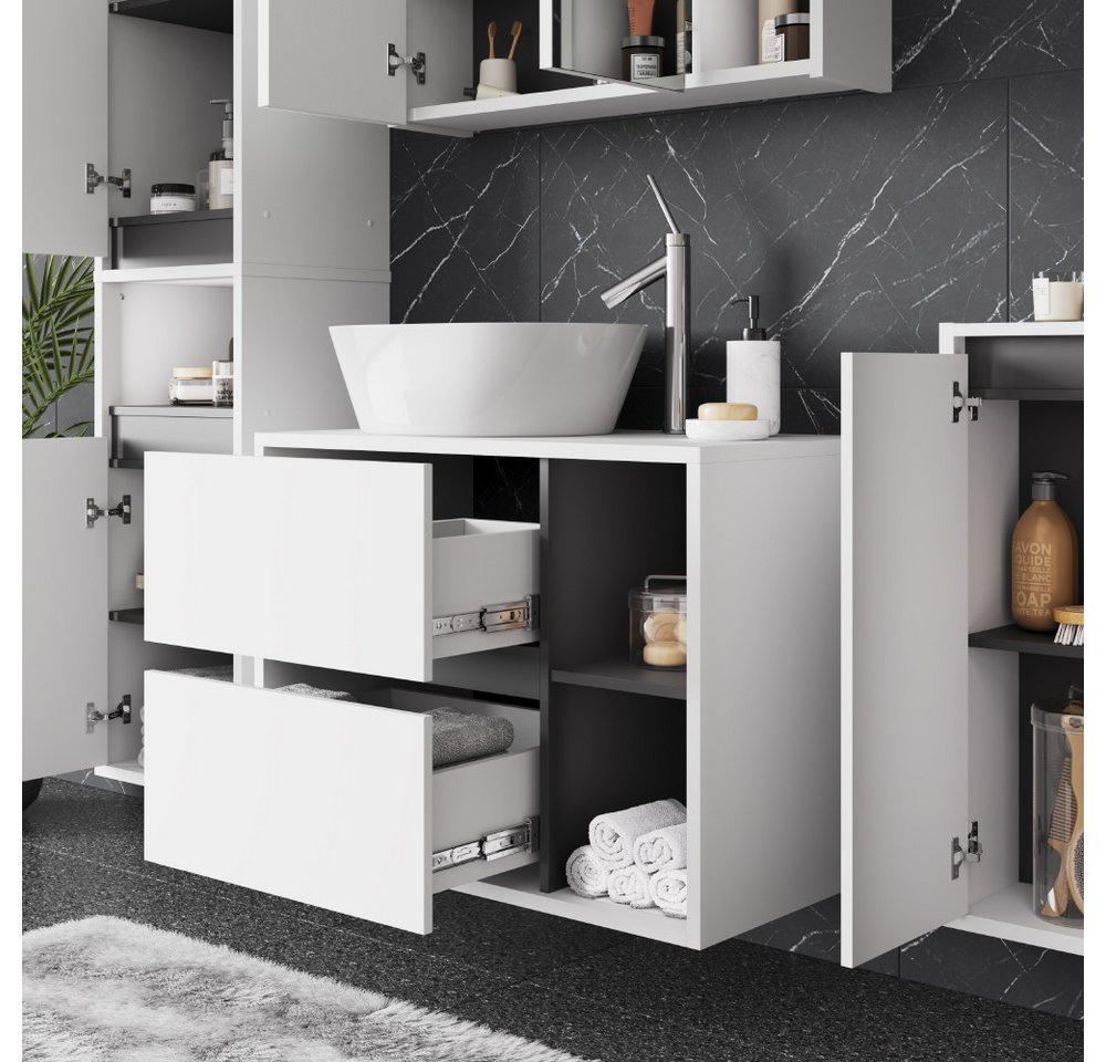 Vicco Waschbeckenunterschrank Viola, Weiß/Grau, 80 x 60 cm mit 2 Schubladen (1-St) – Bild 5 von 5