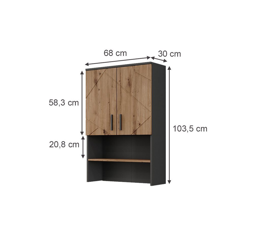 Vicco Waschmaschinenumbauschrank Irma, Anthrazit/Goldkraft Eiche, 68 x 103.5 cm mit 2 Türen (1-St) – Bild 3 von 5