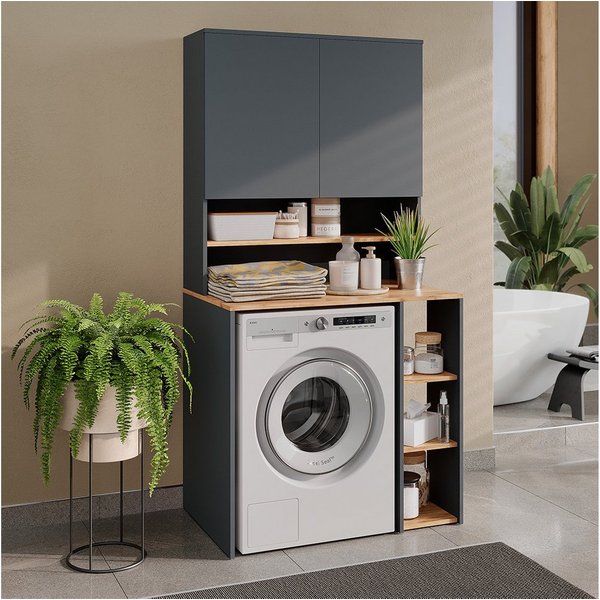Vicco Waschmaschinenumbauschrank Viktor, Anthrazit/Goldkraft Eiche, 93.6 x 88.2 cm 2 Teile mit Regal (1-St)